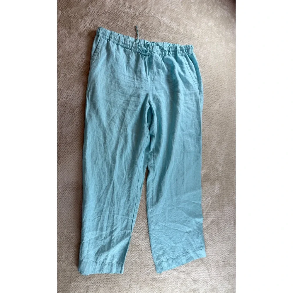Charter Club Luxury Linen Light Blue Drawstring Straight Leg Pants Womens 16‎